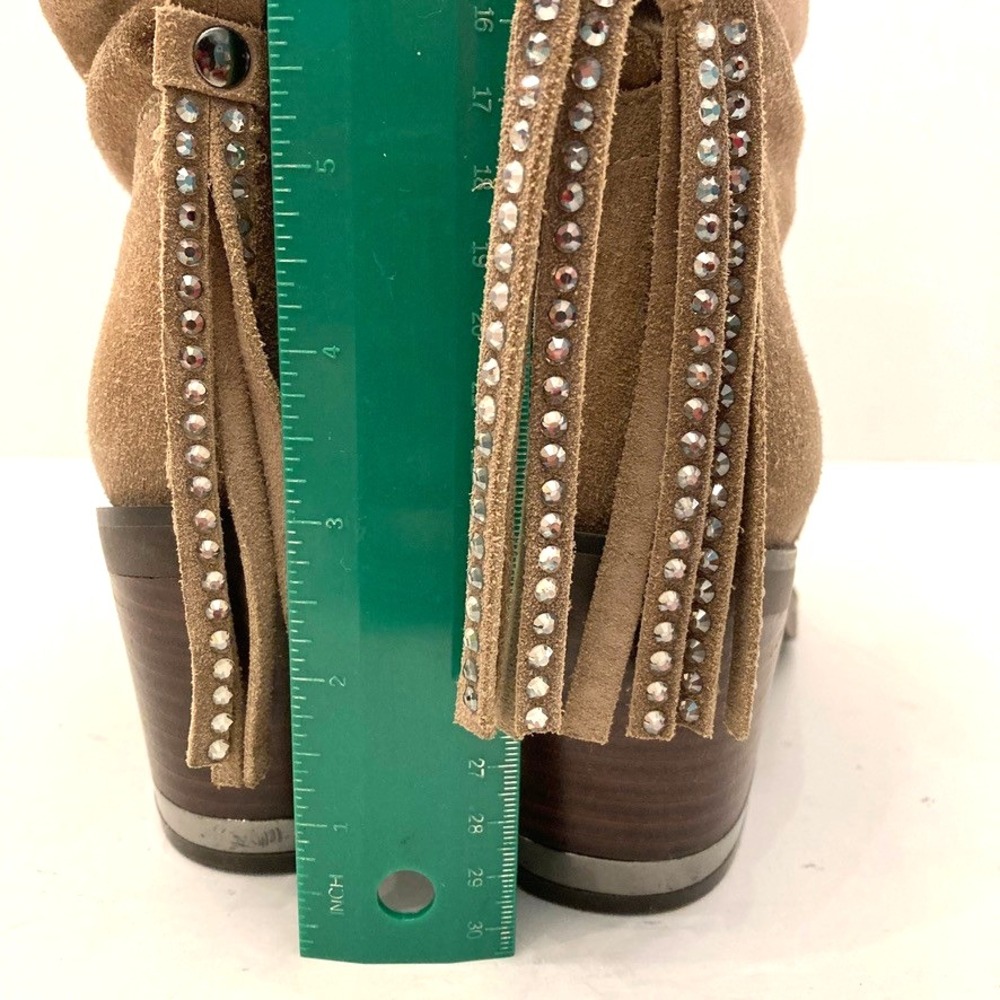 Vince Camuto Western Dremmia Boots Womens 6 EU36 Suede Brown Rhinestone Tassels - Picture 7 of 10